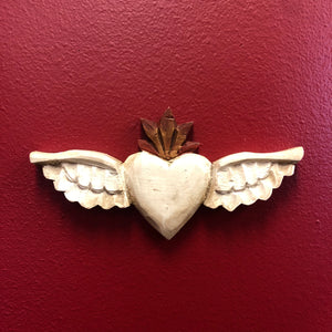 Hand-Carved Painted Heart with Wings