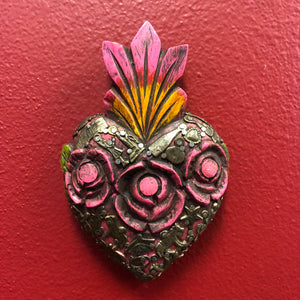 Hand-Carved Milagro Heart with Roses