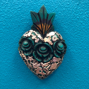Hand-Carved Milagro Heart with Roses