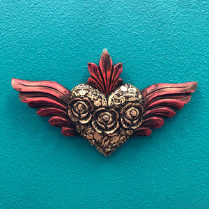 Hand-Carved Winged Milagro Heart
